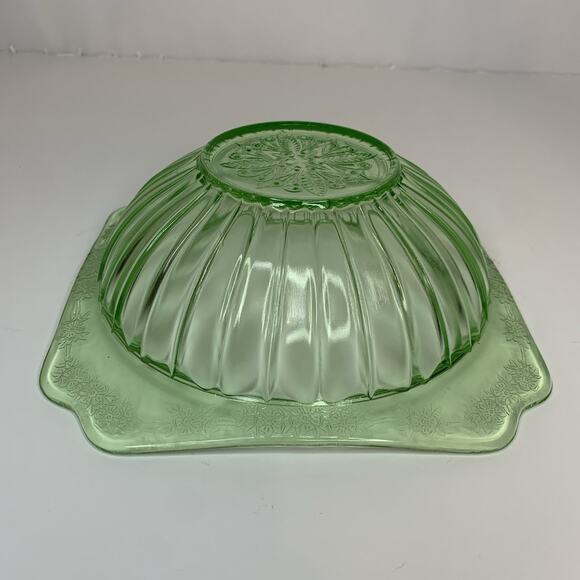 Vintage Jeannette Uranium Glass Bowl Adam Green Pattern with Cherry Blossoms - Picture 6 of 9